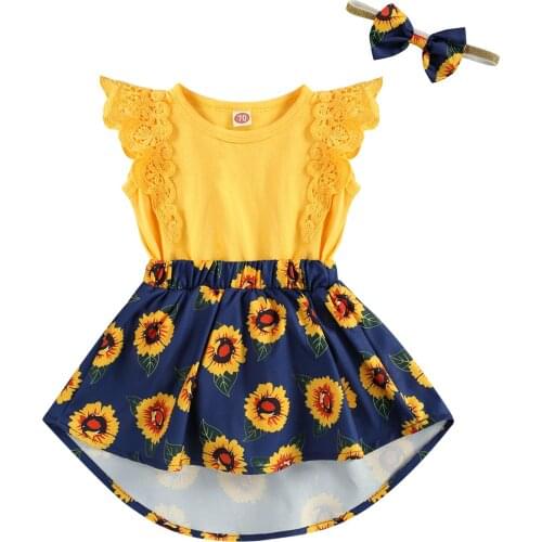 Newborn Baby Girls Romper Dress, Infants Lace Fly Sleeve One Piece Jumpsuit Skirt Hair Band for Baby