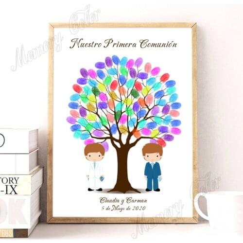 Custom Theme Name Date Spain Nuestro Primera Comunión Fingerprint DIY Canvas For Kids First Holy Communion Souvenir Guestbook