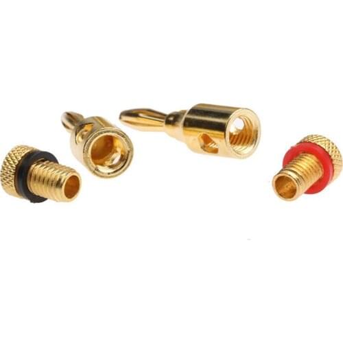 24k Gold-Plated Musical Cable Wire Mmplifier Copper Binding Post Terminal Speaker Banana Plug Connectors Audio Jack Socket 4mm