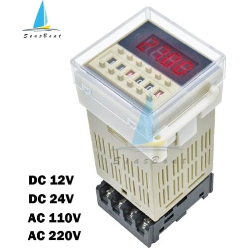 AC 110V 220V DC 12V 24V DH48S-S Digital Time Delay Relay Timer Programmable Double Relay Switch Socket Base Cycle Timing Relay