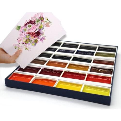 SeamiArt 24Color Neone Watercolors Paint Set Gifts Box Watercolor Pigment for Artist Painting Watercolor Paper Supplies