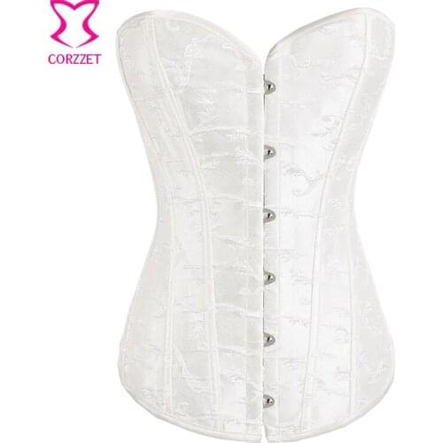 Bridal Jacquard Overbust White Bustier Top Plus Size Corset Sexy Wedding Lingerie Corsets And Bustiers Corpetes E Espartilhos