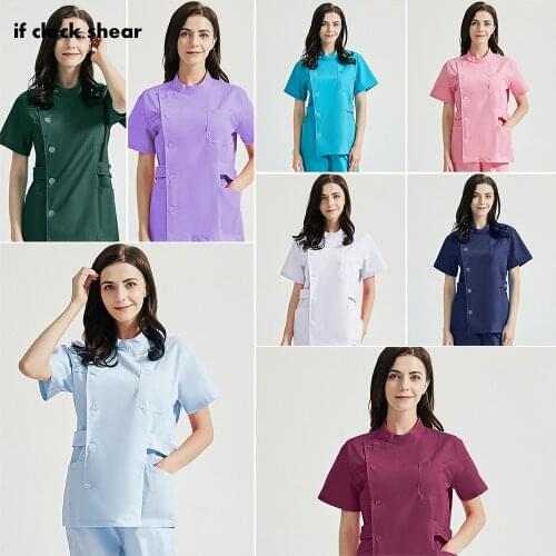 Solid Color Short Sleeved Women Nurse Scrubs Uniforms Coat+pants Medical Health Service Working Clothes Breathable Spa Uniforms