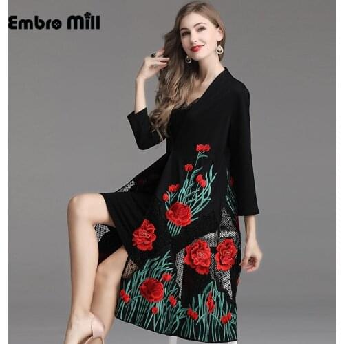 Spring Fame style Heavy embroidery Over the knee coat fashion Thin and light elegant Windbreaker coat female Plus size M-5XL