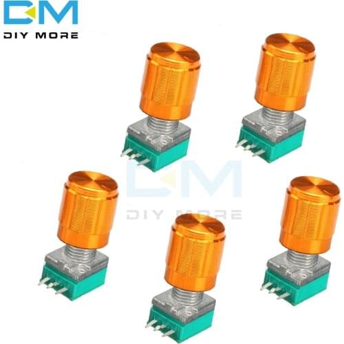 5PCS 5K 10K 20K 50K 100K B500K Ohm Rotary Potentiometer 3 Pin 3P 6mm Knurled Shaft Single Linear B Type With Aluminum Alloy Caps