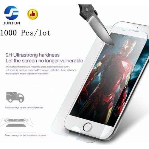 JUN FUN 1000pcs/lot 9H Premium Protective Tempered Glass For iphone 8 7 6 6s Plus Screen Protector Tempered Glass Film