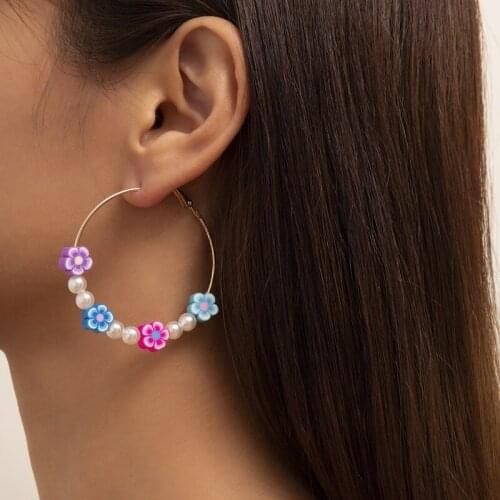Women Earring Trend Cute Candy Color Flower Butterfly Pearl Big Circle Jewelry Accessories Fashion Vintage Womens Hoop Earrings