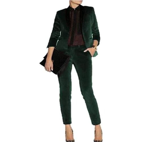 Green Velvet Peak Lapel Women Suit 2 PCs Business Pantsuits Office Formal Ladies Work Wear Blazer Outfit Pantsuit Custom Made