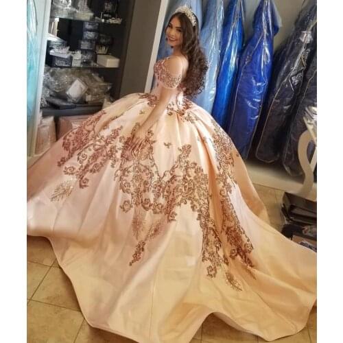 Vestidos De XV Años Quinceanera Dress 2021 blush Sequin Applique Ball Gown Prom Dresses Ruffles Skirt Party Sweet 16 Dress