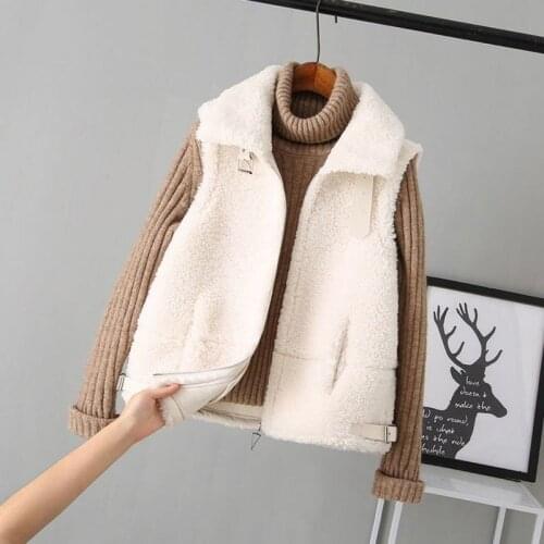 Women Vests Solid Zipper Autumn Winter Faux Lamb Wool Fashion Gilet Femme 2020 Warm 2020 Vintage
