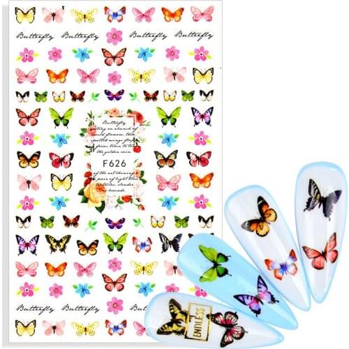 1 Sheet Holographic Butterflies Nails Art Manicure Stickers Leaf Flower Decals Spring Theme Bouquet Nail Decoration Manicure
