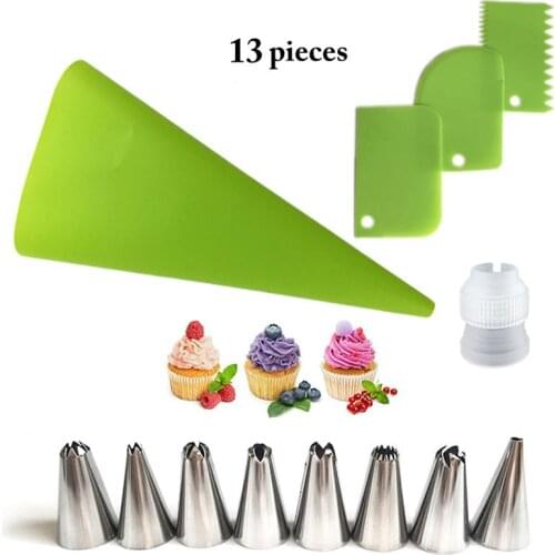 13 Pcs/Set Silicone Pastry Piping Bag Stainless Steel Cake Icing Piping Cream Nozzle Decorating Tools Kitchen Cake Tool Supplies