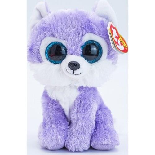 15CM Ty Beanie Iris Sparkly Glitter Eyes Purple embroidery wolf Cute Animal Doll Birthday Gift Soft Stuffed Plush Toy Kids