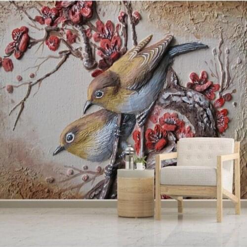 Custom papel de parede 3d, plum bird mural with living room dining room bedroom background home decoration waterproof wallpaper