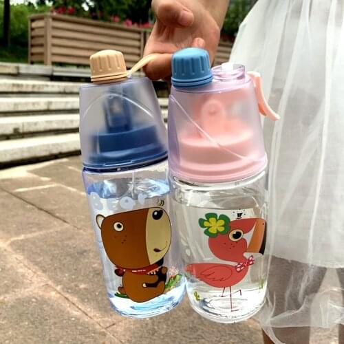 400 ML/600 ML Straw Cups Simple Cute Cartoon Cup Summer Student Childrens Water Bottle Net Red Spray Water Bottle Sport Bottle