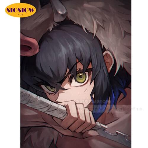 Sale 5D Diy Diamond Mosaic Embroidery Cross Stitch 3d Diamond Painting Demon Slayer Hashibira Inosuke Full Round Decor Home Room