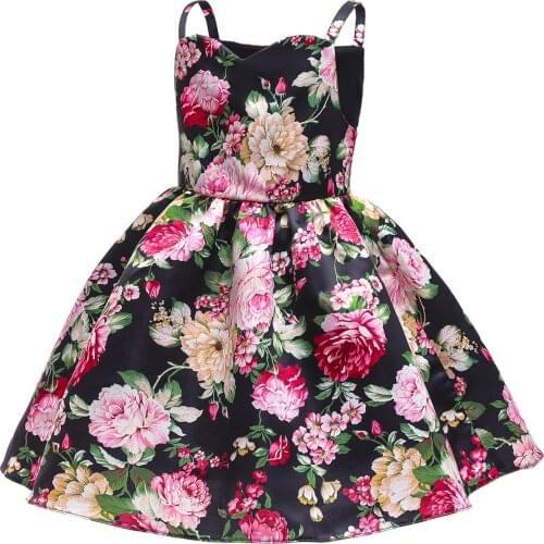 Pudcoco Kids Summer Slip Dress Floral Print Sweetheart Neck Spaghetti Straps Sleeveless Slim-Waist Braces Skirt for Girls 5-10Y