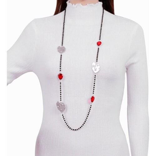 Crystal Beads Long Necklace For Women Custom Silvery Lady Face Charm Statement Necklaces Ethnic Jewelry collier femme 2020 New