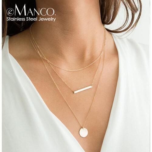 E-Manco Pendants Layered Necklaces for women Stainless Steel Choker Necklace women Minimalist Statement Necklace