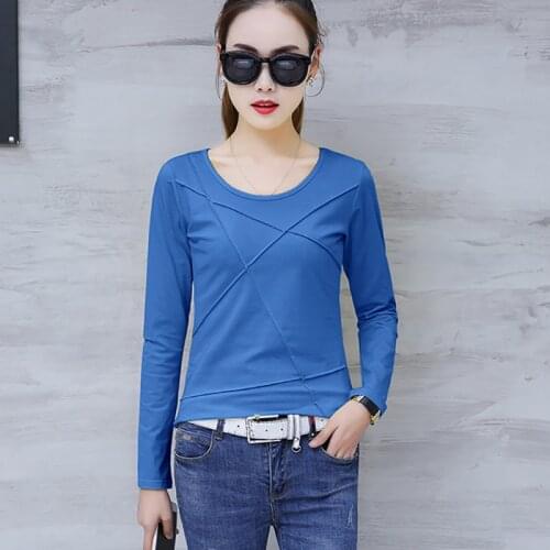Shintimes Cotton T Shirt Women Long Sleeve Womens Tops 2020 Autumn Basic Woman Tshirt Casual Slim T-Shirt Female Tee Shirt Femme