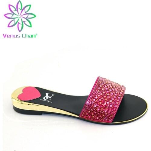 Fuchsia Color Pretty Italian Women Shoes with Shinning Crystal 2020 Summer High Quality Afrian Lady Shoes for Party