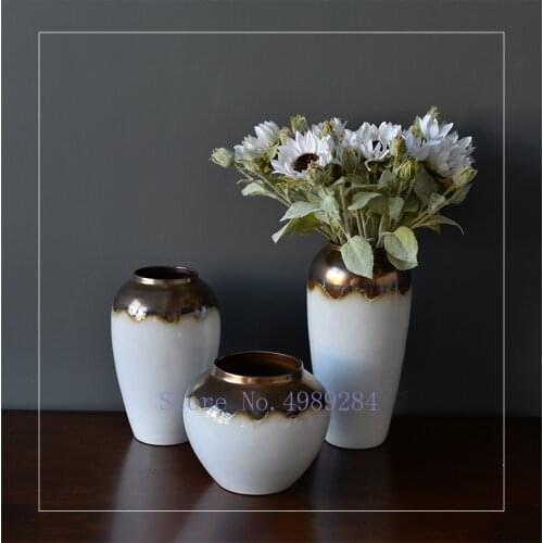 Creative Ceramic vase Retro Flower arrangement accessories Modern home Flower vase Gold Modern home living room decoration
