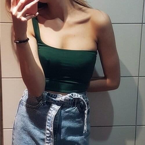 Women Ladies Female One Shoulder Crop Tops Sleeveless T-shirt Tank Summer Beach Vest Wrap Chest Camisole Summer Fashion Clothes
