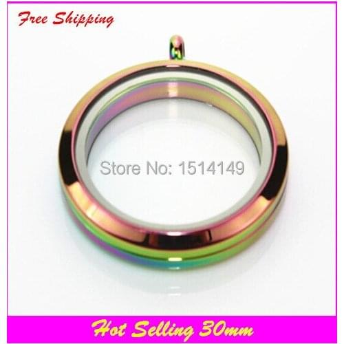 Hot selling stainless steel floating locket necklace rainbow screw floating charm lockets whit glass