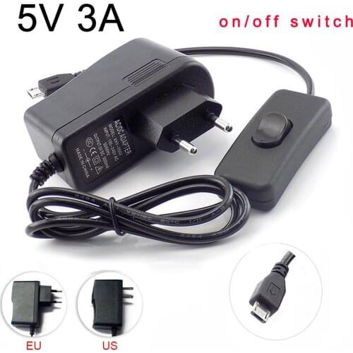 Micro USB 5V 3A 3000mA AC to DC Power Supply Adapter Charger 100-240V Charging Adapter for Raspberry Pi Zero Tablet