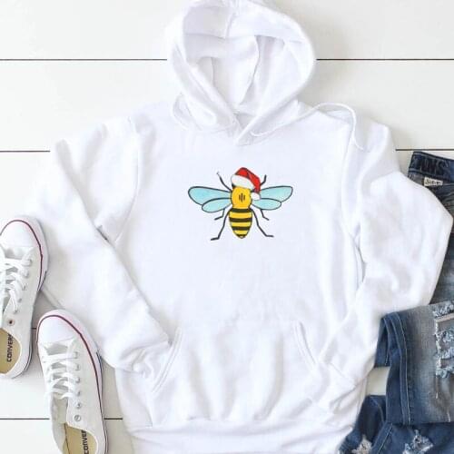 Christmas bee graphic cute hoodies women fashion holiday gift young hipster street style hoodie winter warm pullovers cute tops