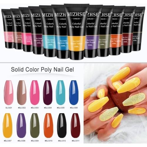 MIZHSE 30g/15g Color Poly Nail Gel Finger Extension 12 Colors Fast Building Gel UV Hard Builder Gel Nail Polish Need Base&Top