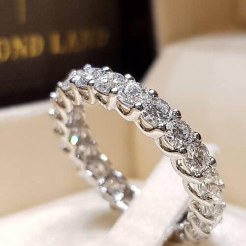 Trendy Silver Color Round Full Crystals Rings for Women Wedding Party Jewelry Female Ring Accessories Size 6-10 Whole Sale