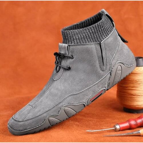 2021 New Hot Fashion Mens Suede Leather Casual Shoes Trend Ankle Boots Cool Loafers Flats Lightweight Designer Sock Shoes Men