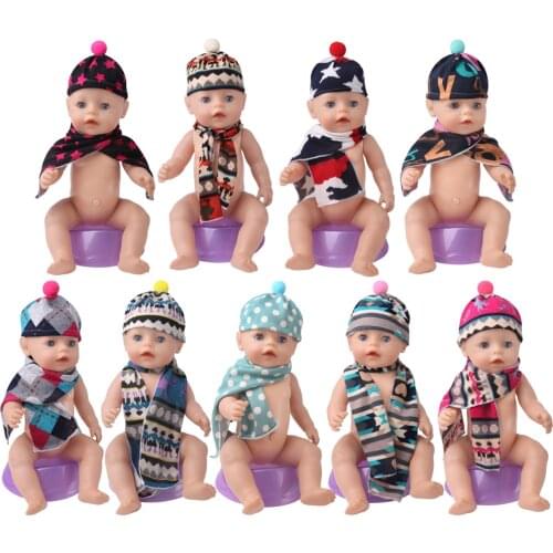 43 Cm Boy American Dolls Dress Winter Printed Hat + Scarf Set Newborn Baby Toys Accessories Fit 18 Inch Girls Doll Gift zf24