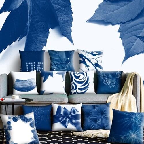 1Pcs Blue Pattern Cushion Cover Polyester 45*45cm Pillowcase Cojines Decorativos Para Home Bedroom Sofa Decor Pillow Cover