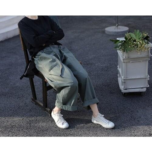 2021 autumn new womens wear high-density cottonelastic waist loose leisure straight pants 0902-1