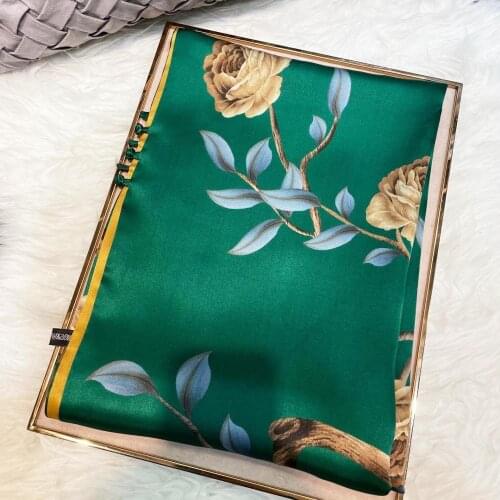New Luxury Yellow Green Pure Silk Shawl Scarf Fashion Brand Bottons Scarves Wraps Elegant Roses Design Fall Winter Long Scarves