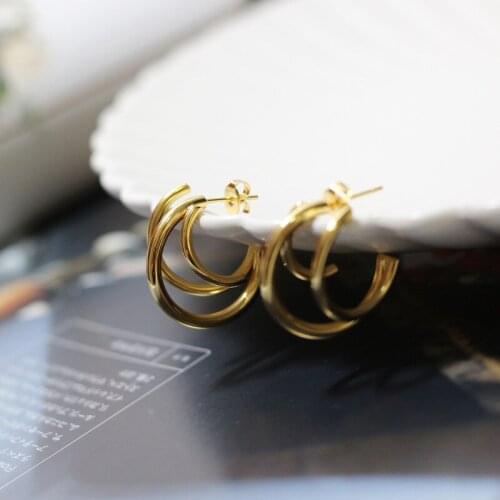 New Arrivals Exaggerated Design C Shape Hoop Earring Woman 18K Gold Plated 316 L Stainless Steel Earring Titanium Steel Jewelry