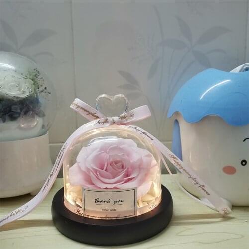 New LED Ornaments Teacher Gift The Beauty and Beast Rose Valentines Day Gift Christmas Real Roses Eternal Rose in Glass Dome