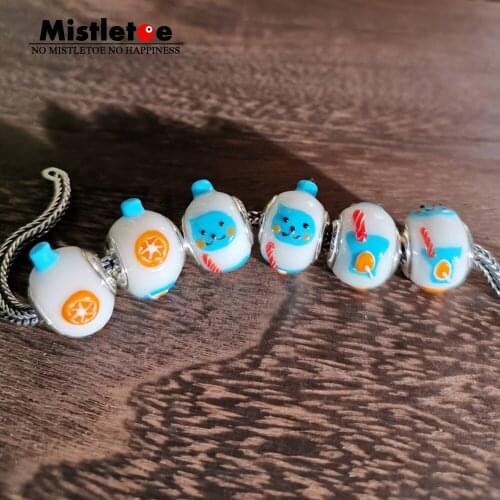 Mistletoe 925 Sterling Silver Cartoon Murano Glass Charm Bead Jewelery