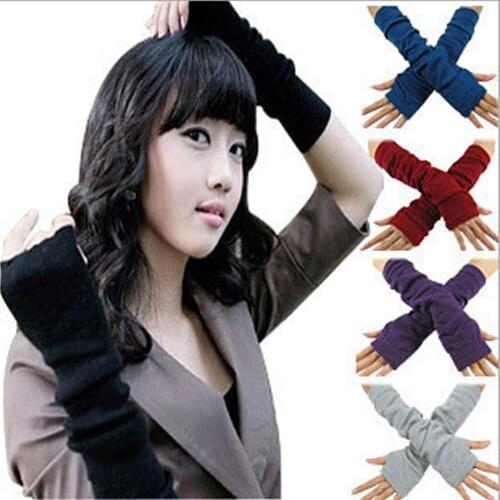 Autumn Winter Striped Elbow Gloves Cosplay Knitted Long Fingerless Mitten Oversleeves Man Women Fashion Sun Block Keep Warm