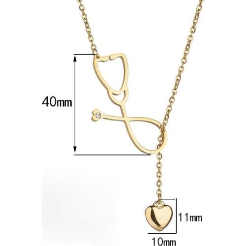 DCARZZ Heart Stethoscope Pendant Necklace Stainless Steel Medical Doctor Nurse Trendy Jewelry Gold Chain Necklace Women Gift