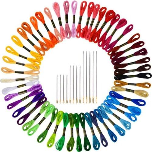 Practical 50 Skeins Embroidery Floss Cross Stitch Thread Bracelet String with Needles for Friendship Bracelet