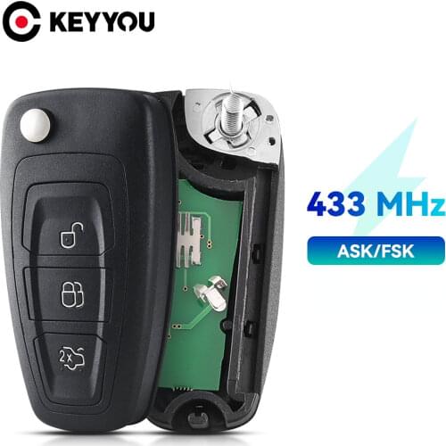 KEYYOU For Ford Mondeo Focus C-Max S-Max 2011 2012 2013 2014 434Mhz FSK 3 Buttons Filp Car Remote Control Key