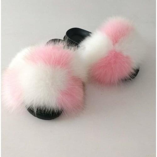 2020 Kids Real Fox Slippers Raccoon Slides Chinelos Menina Slippers Toddler Baby Girls Shoes fox fur slides fur slides for kids