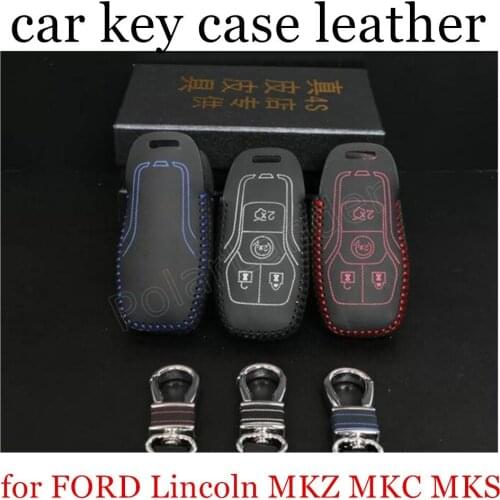 Only Red great sale genuine quality Leather New Arrival Car Key Cover Hand Sewing car Key Case fit for FORD Lincoln MKZ MKC MKS