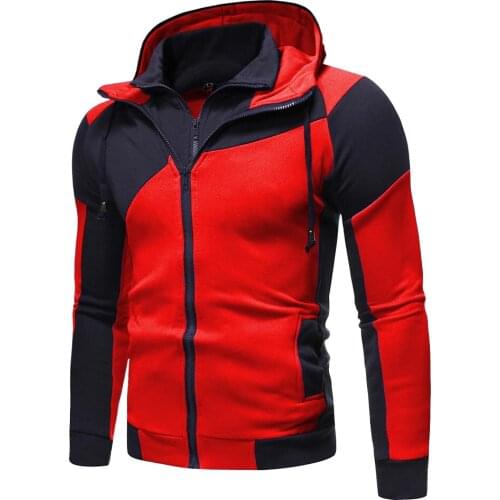 New Mens Hoodie Casual Splicing Long Sleeve Mens Turtleneck Hoodies Slim Zipper Hooded Cardigan Sweatshirt Male Hoody Sweat