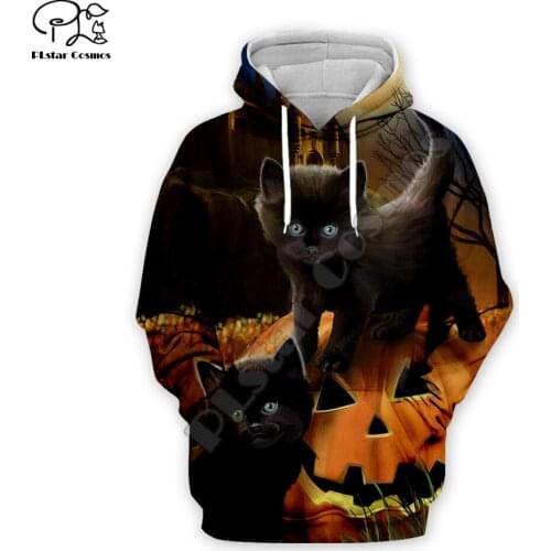 Black cat print Men 3d Hoodies terror Halloween Christmas pumpkin skull Sweatshirt zipper pullover women unisex Tracksuit