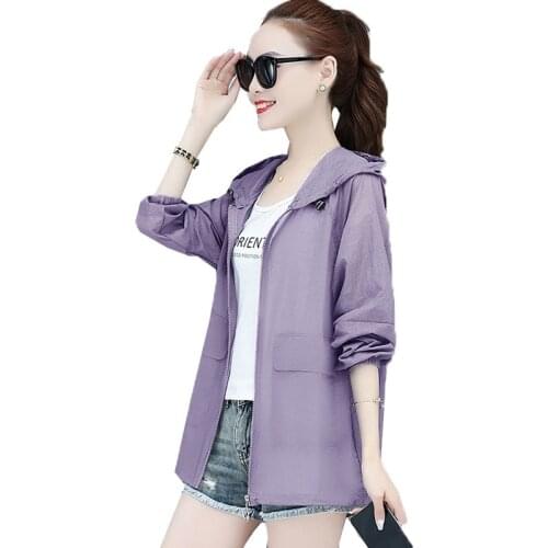 Thin Womens Jacket Summer Clothes Hooded Zipper Sun Protection Clothing Ladies Jacket Lightweight Casual Cardigan Outerwear