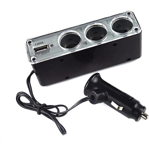 3 Way Multi Socket Car Cigarette Lighter Splitter USB Plug Charger 12V/24V Triple Adapter with USB Port